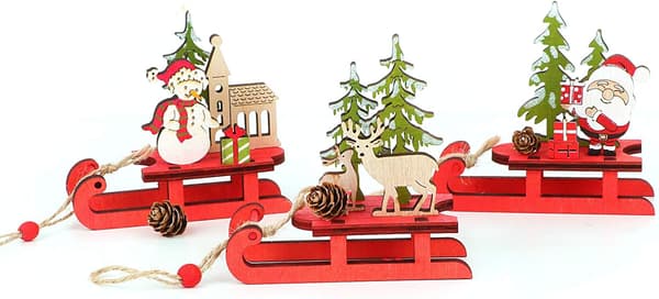3 stk trejulepynt juleslede, tre nisse C