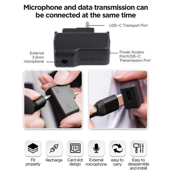 Til Insta-360 ONE-X4 Dobbelt Mikrofonadapter Transmission Mikrofoner og USB-C Port