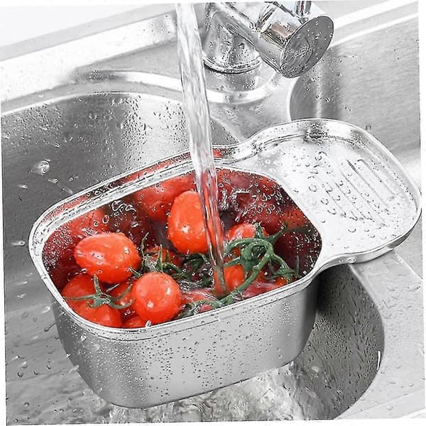Sink Drain Basket, Multifunctional Corner Sink Strainer Food Collector Leftovers Garbage Storage (1pc, Silver)