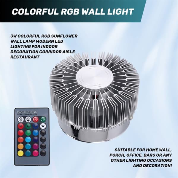 Värikäs RGB-auringonkukka-LED-seinävalaisin kodin sisustukseen