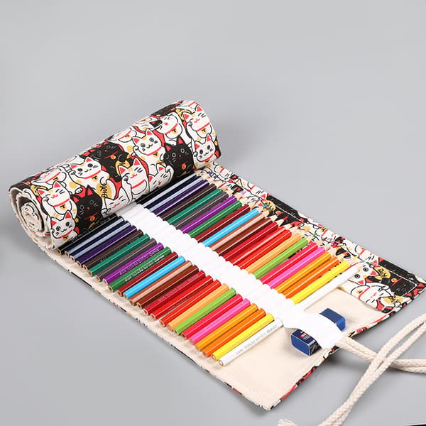 Rullbart pennal for 36 fargeblyanter Canvas Organizer Vesker
