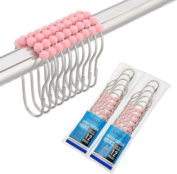 2-pack duschdraperikrokar, rostfritt stål, rostbeständiga duschdraperiringar och krokar - set om 24 - rosa