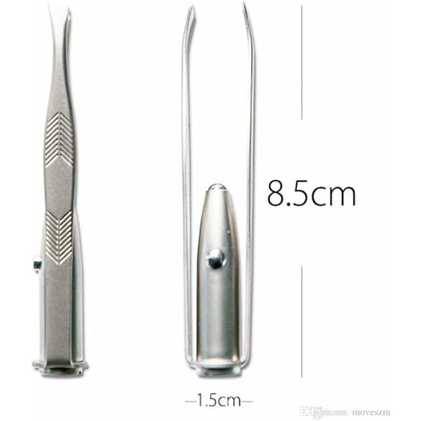 Professionel pincet i rustfrit stål til øjenbryn med LED-lys - Høj præcision