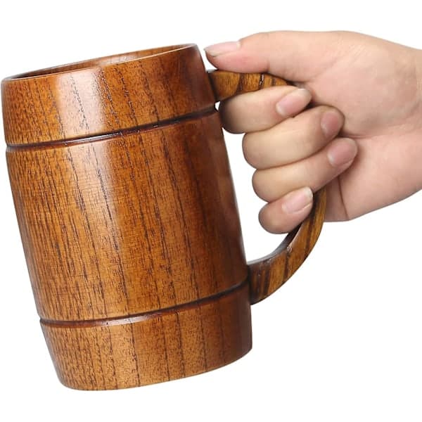 Stor Träölmugg 414 ml Bästa Trädrickskopp Träkanna Ölglas Stein Tekopp Tunna Mugg för Män Kvinnor Kaffemugg Present Viking Mugg