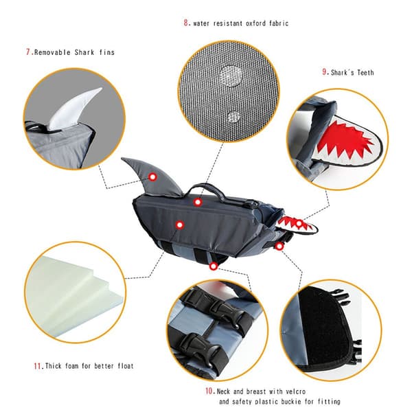 Redningsvest for hund - hunderedningsvest Shark Flytende Grå