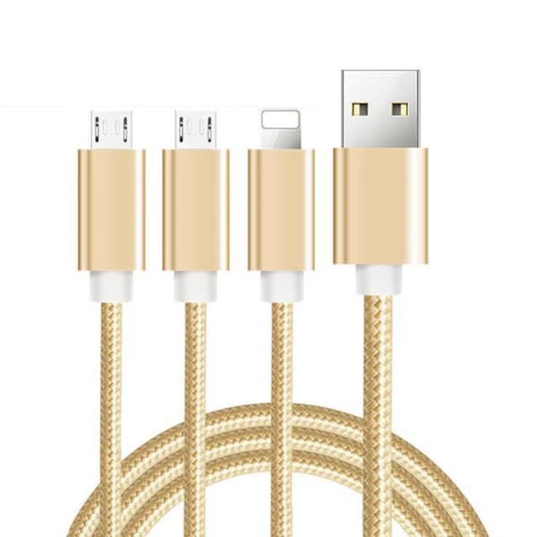 2 kpl USB-latauskaapeli Nylon 3-in-1-latauskaapeli iPhone MicroUSB-liittimillä 2m 2m