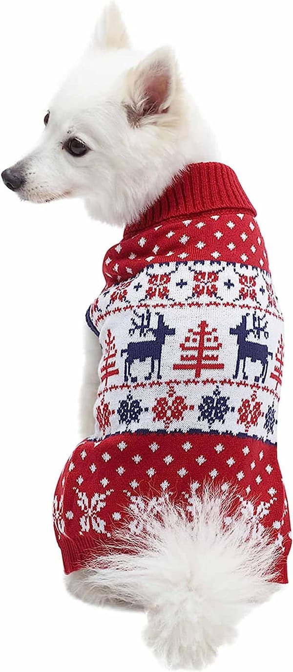 Vintage Grim Jule-Rensdyr Dyre Festlig Pullover Hundetrøje, L, Tango Rød & Marineblå Tøj til Hunde