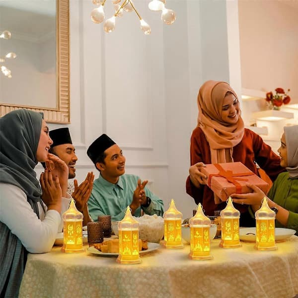 6 stk Ramadan Lanterne, 15,5 cm Guld Mini Lanterne, Mubarak Hængende Lanterner Dekorative Lys