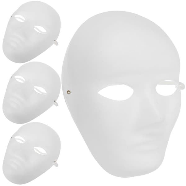 Halloweenmasker DIY-papirmasker hvide 4-delt sæt til festdekoration[DB]