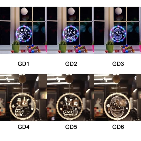 Easter Bunny Egg Hanging LED Window Light, Suction Cup Battery Operated Decoration #5