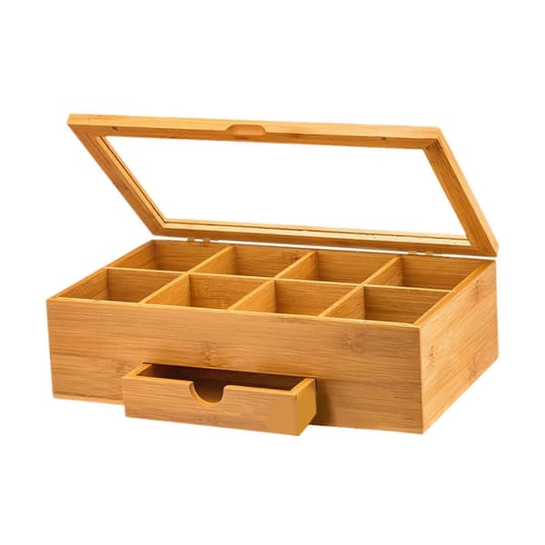 Tea Storage Box Acrylic Window Tea Bags Organizer for Cabinet Desk Kitchen