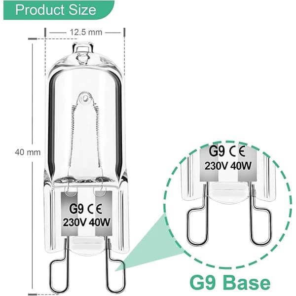 Dimmable G9 Halogen Bulbs 40W 230V Warm White for Microwave Oven Cooker Ceiling Lights 12-pack [Energy Class G]
