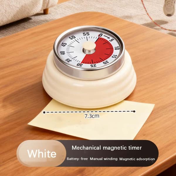 Mechanical Kitchen Timer - Magnetic Countdown Timer for Cooking and Baking, Battery-Free Timer with Loud Alarm White White White