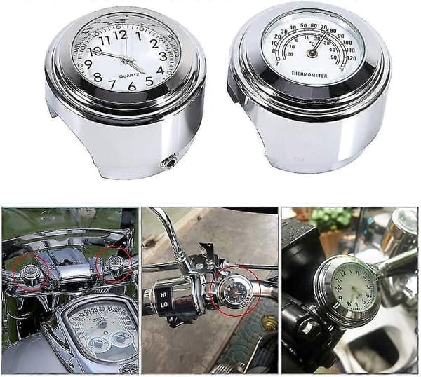 Motorcykelstyre Klocka, 7/8  \"Vattentät Motorcykelstyre Montering Digital Klocka Och Temp Termometer Vit