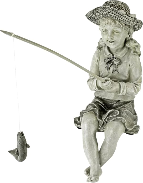 Stor Fiskejente Statue for Hage, Polyresin