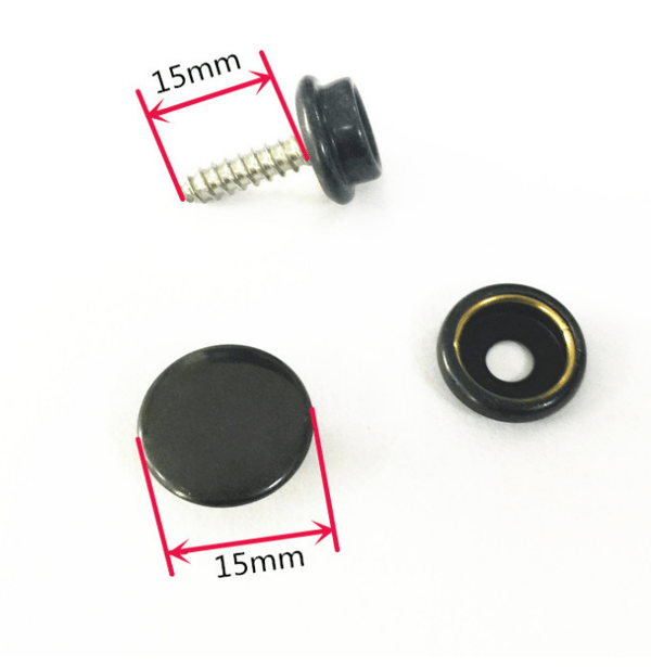 150 stk svarte 15 mm rustfrie trykknapper med verktøy