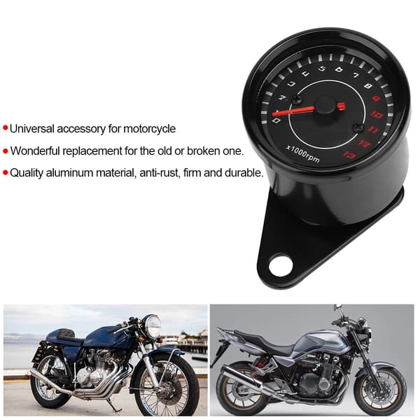 Motorcycle Taillight Tachometer Speedometer Aluminum Gauge Replacement Black Housing Black Dial