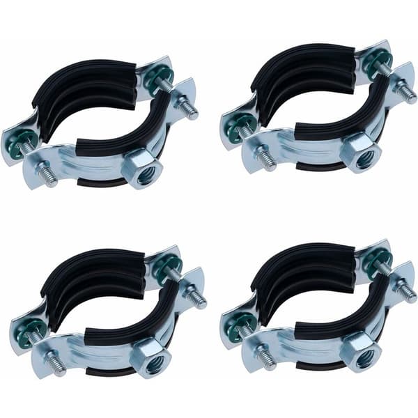 38-44mm Black Rubber Coated Hose Clamp Two-Piece Bracket with M8 Wall Mounted Pipe Clamp CE Split Hanging Ring (4pcs)