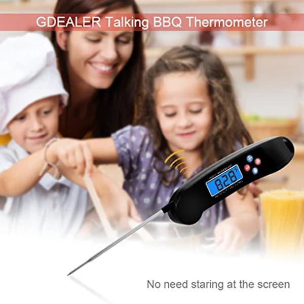 Talking Digital Meat Thermometer Super Fast Instant Read Thermometer With Backlight Black