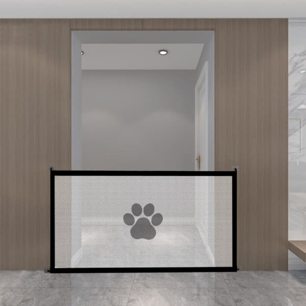 Retractable Polyester Pet Net with Built-in Door — Expandable Indoor Gate, White, fits L 180cm x 78cm or S 110cm x 78cm S