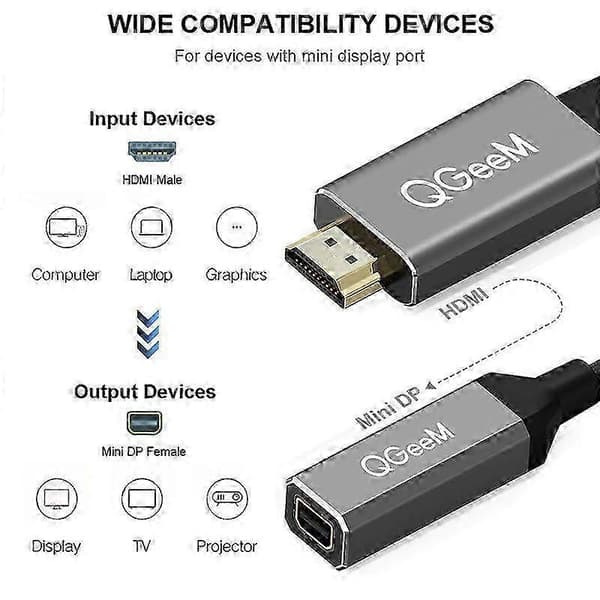 QGeeM HDMI–Mini DisplayPort-muunninsovitinkaapeli UHD 4K@30Hz-videolähdölle