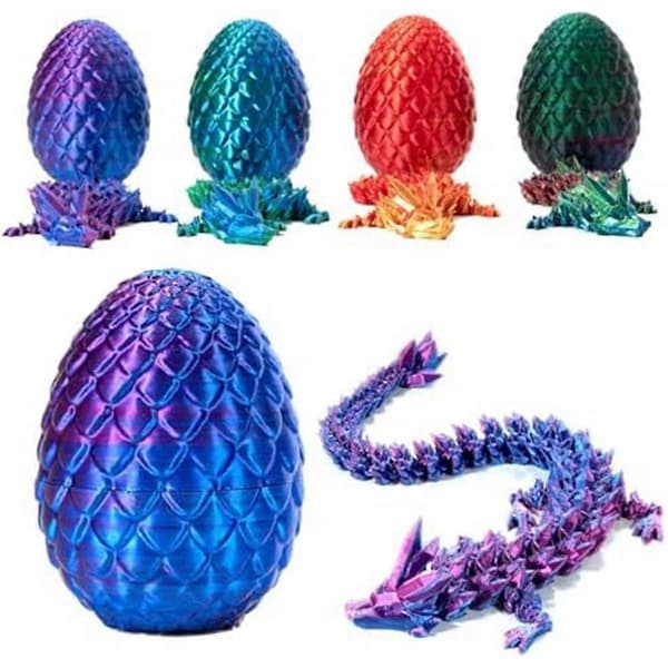 3D Printed Dragon in Egg, Fully Articulated Crystal Dragon with Dragon Egg, Home Office Decor