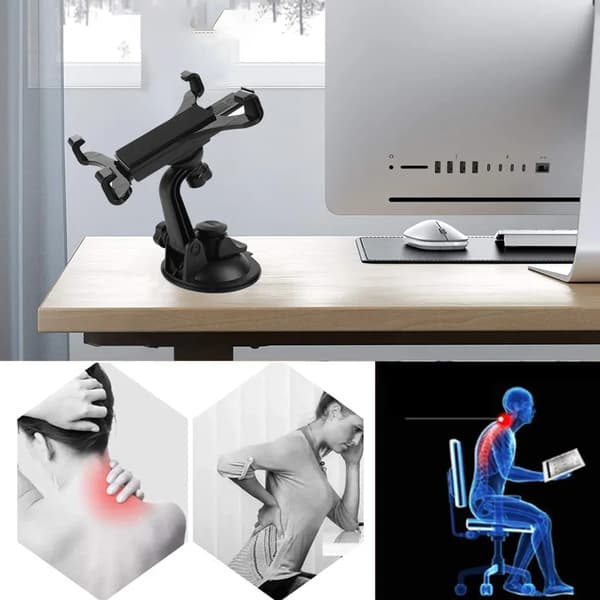 Tabletholder til bil, roterbar og justerbar iPad-holder, instrumentbræt og forrude montering