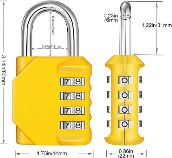 Combination Padlock, 4-Digit Coded Padlock, Gym Lock, School Lock, Weatherproof Outdoor Combination Lock (Yellow)