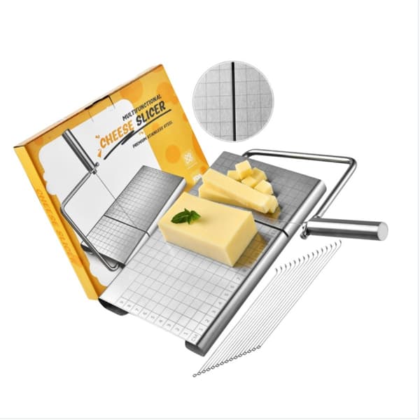 Stainless steel cheese slicer with scale and graduated cheese portioning board silver 6 wires for precise portioning
