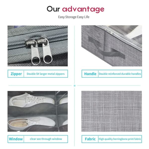Under Bed Storage Organizer, Shoe Storage Bag, Foldable Non-Woven Storage Bag with Handle, Dustproof Storage Tool (Line Grey)