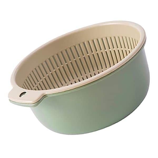 Fruit Vegetable Washing Basket Round Double Layer Kitchen Colander Bowl Set for Fruit Vegetable Washing Green