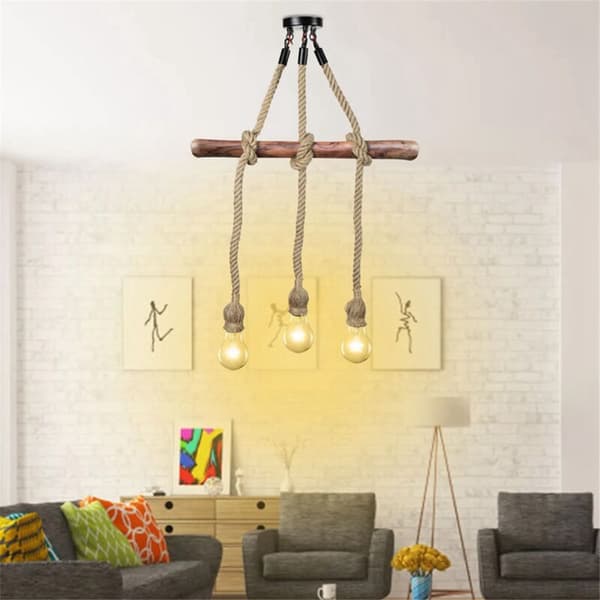 1M Industrial Chandelier E27 3 Heads LED Retro Rope Ceiling Lamp Without Bulb Living Room Kitchen Ceiling