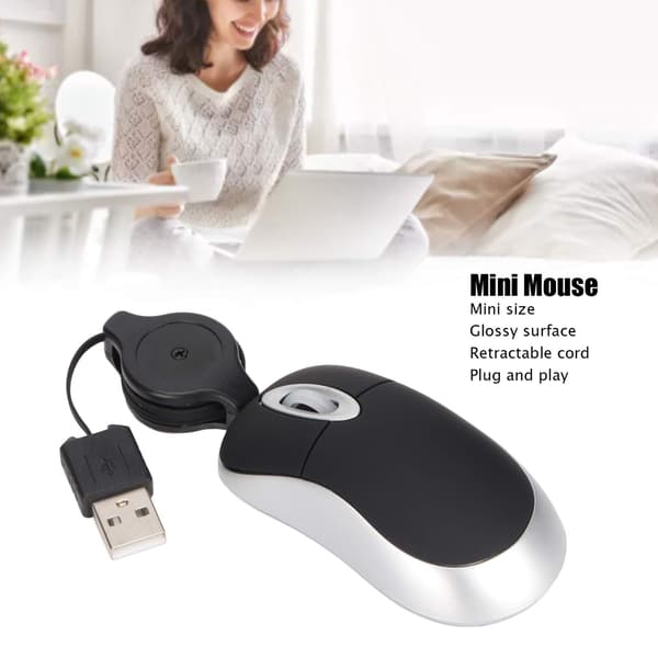 Mini Mouse Fashionable Glossy Surface 68cm Retractable Cord Plug and Play Portable Wide Compatibility Laptop Mouse