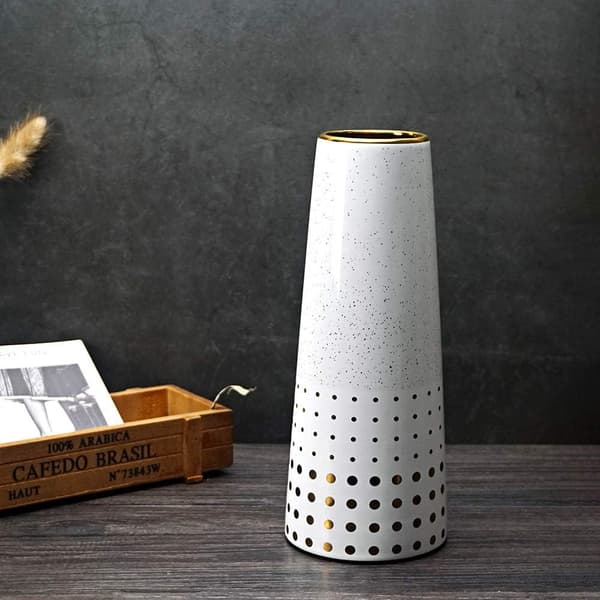 Blomvas 24,5 cm keramik vit guld dekorativ design