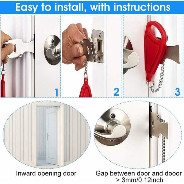 2-pack Portable Door Locks with Storage Bag for Hotel, School, Bathroom.