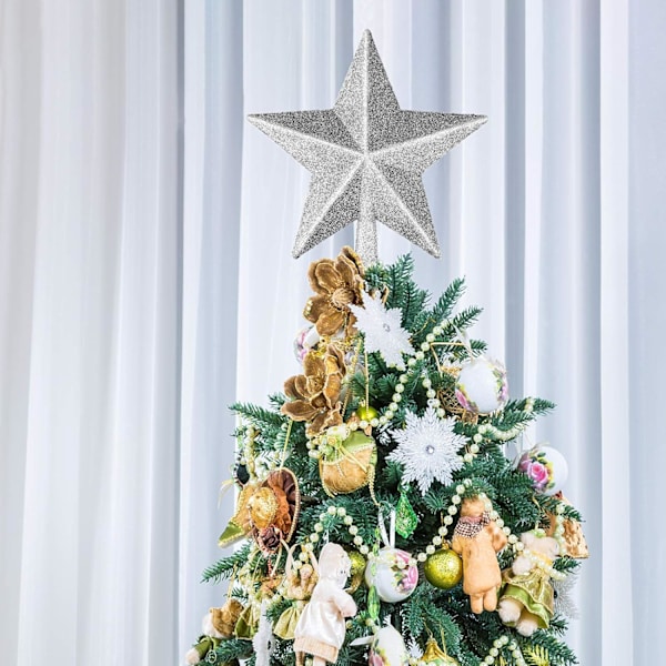 1 stk 6\" Juletrestjerner, Gull Glitter Juletrepynt