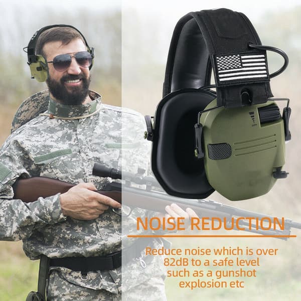 Active Noise Cancelling Earmuffs for Shooting - Foldable Hearing Protection (Black)