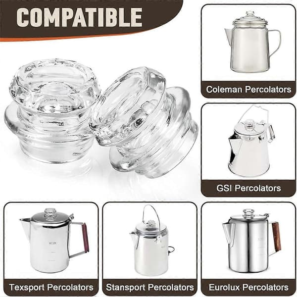 Kaffeperkolator Glaslåg Erstatning - Glasperkolatorlåg til Coleman, Gsi, Texsport, Mereza Percola