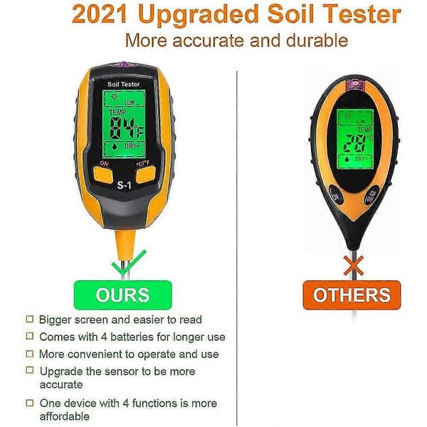 Soil pH Meter, 4-in-1 Soil Tester Moisture, Digital Plant Moisture Meter With pH/Temperature/Light