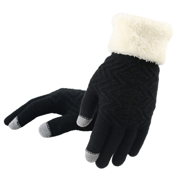 2021 varma stickade handskar för kvinnor Pekskärm Tjocka vintervarma handskar Helfingerhandskar för kvinnor Mjuka elastiska stickade handskar (svarta)