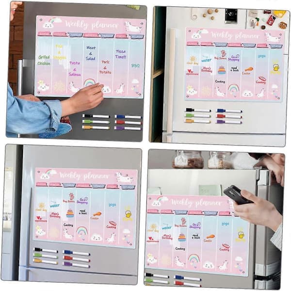 1 Magnetic Acrylic Memo Board for Refrigerator, Wipeable Weekly Planner