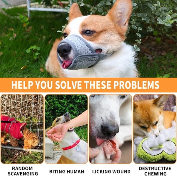 Dog Muzzle Soft Mesh Muzzle (Grey, XL) - Adjustable Breathable Dog M