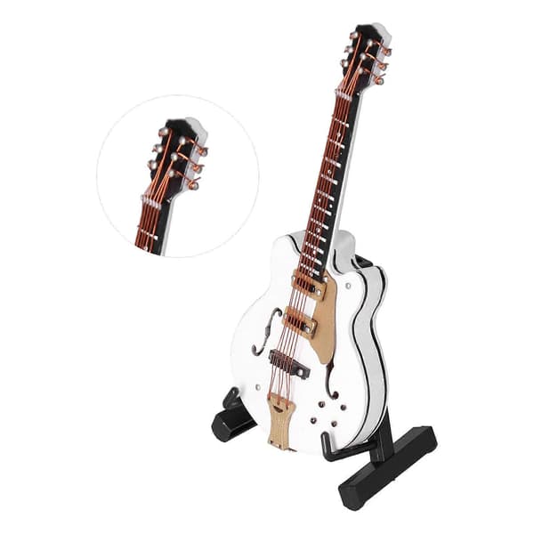 Mini hvit gitarmodell for hjemmekontordekorasjon Musikkinstrumenthåndverk