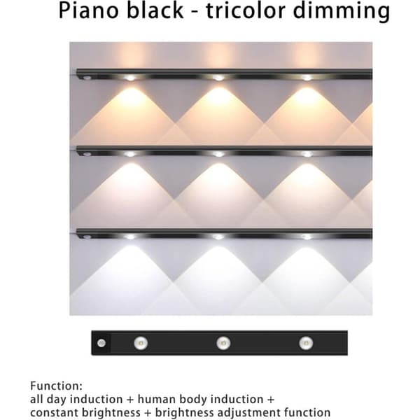 LED-underbelysning, 40 cm ultratynn sensorlampe, 3 dimbare lysfarger, underbelysningskjøkkenlampe med magnetisk stripe