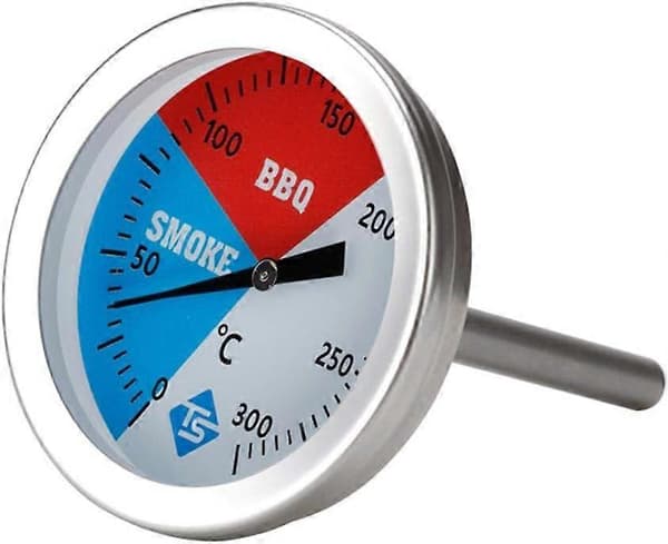 Røgtermometer i rustfrit stål - Op til 300°C - Til alle grill, rygere og grillvogne - Analog - Grilltilbehør