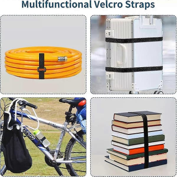 10 m velcrobånd med 50 spænder, 2 cm bredt, frit klippelig længde, kabelbindere