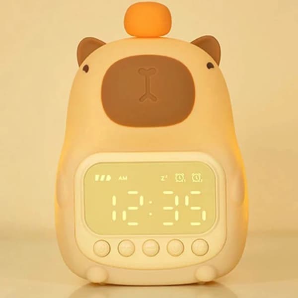Capybara-formad digital väckarklocka med LED-display & nattlampa | Snooze, timer, temperatur | Barnsängklocka för sovrum & heminredning