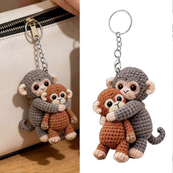 Crochet Monkey Keychain – Hand-Knitted Cute Bag Charm – for Backpack Handbag Emotional Support Gift