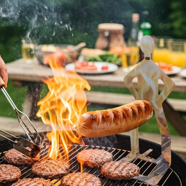 BBQ Pølseholder Sæt, Bærbare Grillstativer i Rustfrit Stål til Udendørs Grillfester, 4-pak, Sølv