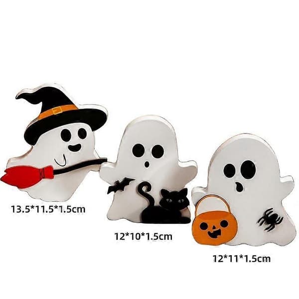 Halloween Creative Ornaments Cute Ghost Shaped Decorations Wooden Desktop Decorations